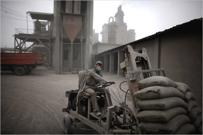Some places in China rarely see the sun because of the pollution in the air - from New York Times.